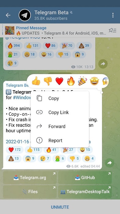 ری اکشن تلگرام